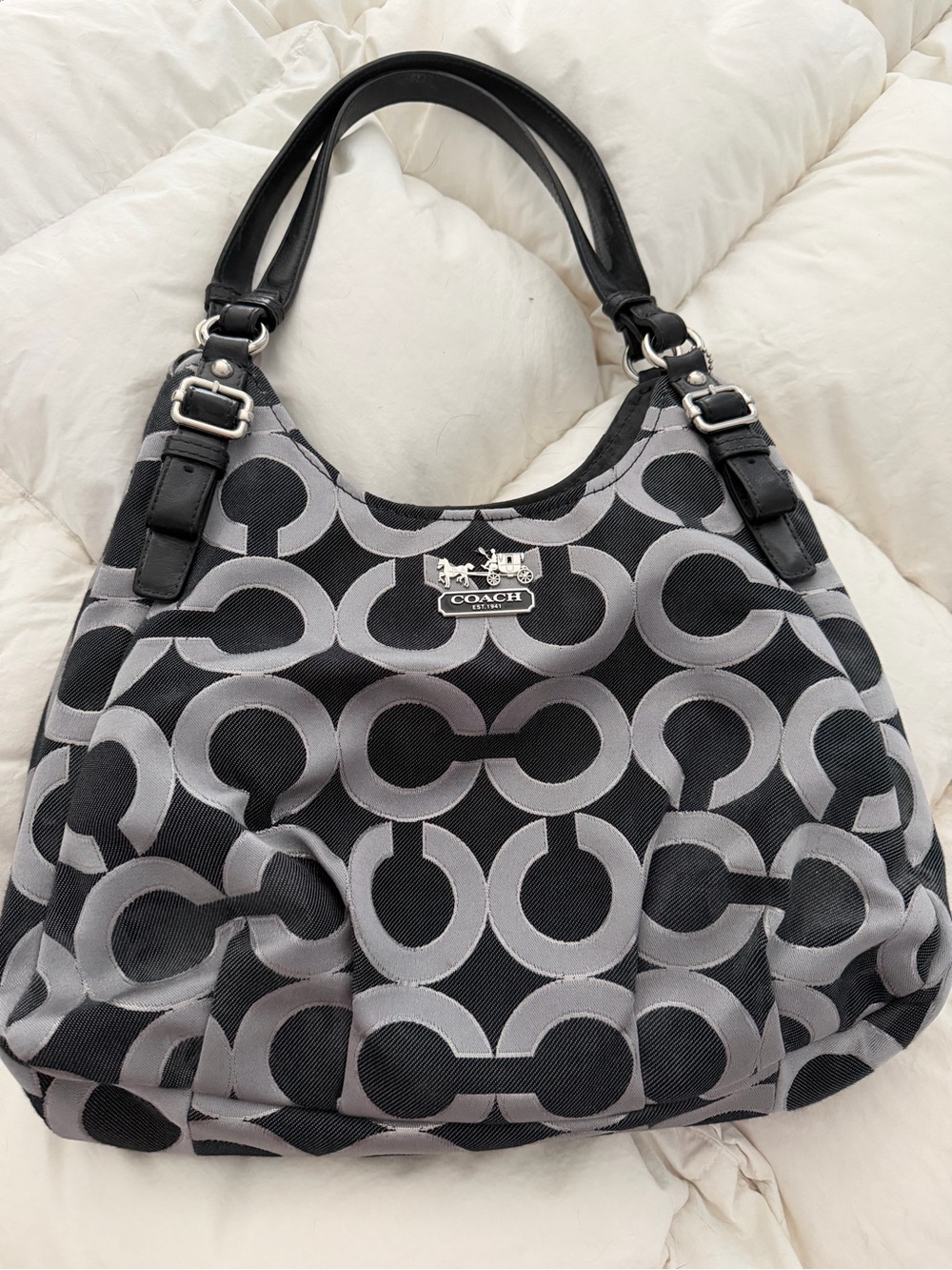 Coach Black & Gray Signature Jacquard Hobo